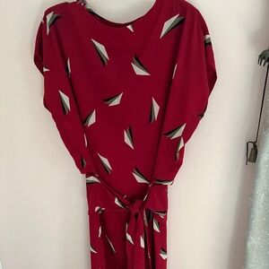 VIntage Popi Cranberry Dropped-Waist Geometric Print Dress, Size 9/10